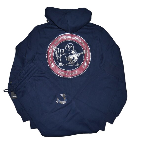 True Religion Men's Metallic Sweatsuit 2 Piece Fleece Hoodie Joggers Outfit Set - Picture 1 of 15